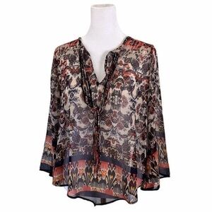 Hippie Laundry Blue Boho Asymmetrical Sheer Blouse Size Small